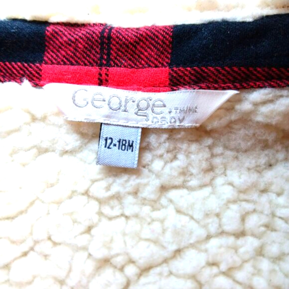 George Baby Buffalo Plaid Shacket 12-18M Cozy Sherpa Lined Jacket Cottagecore - Picture 9 of 11